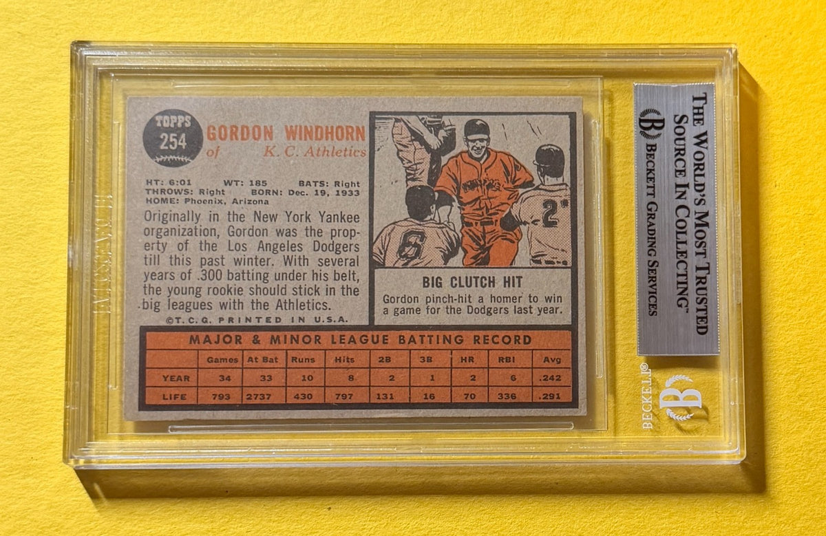 1962 TOPPS GORDON WINDHORN #254 SIGNED AUTO CARD BECKETT AUTHENTIC ATHLETICS