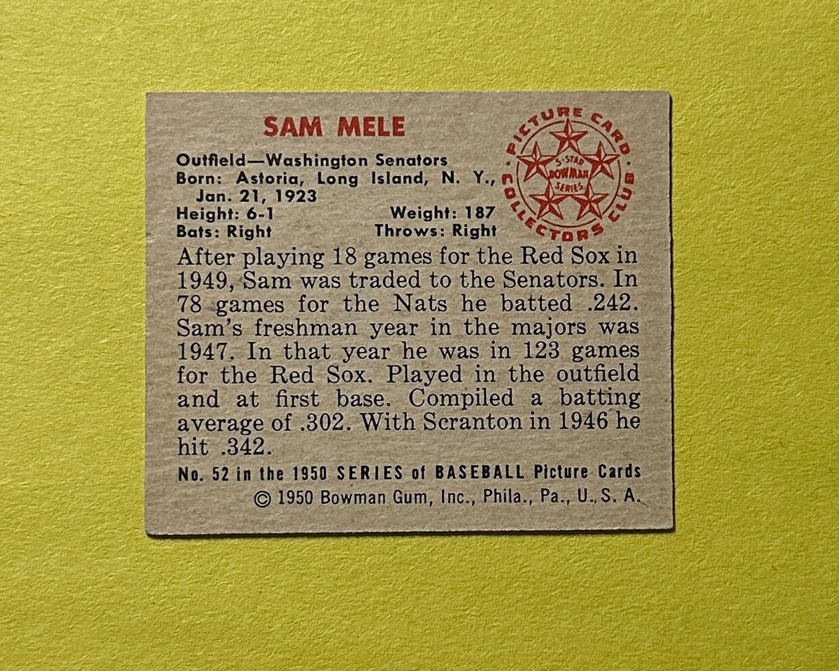 1950 BOWMAN SAM MELE #52 SENATORS