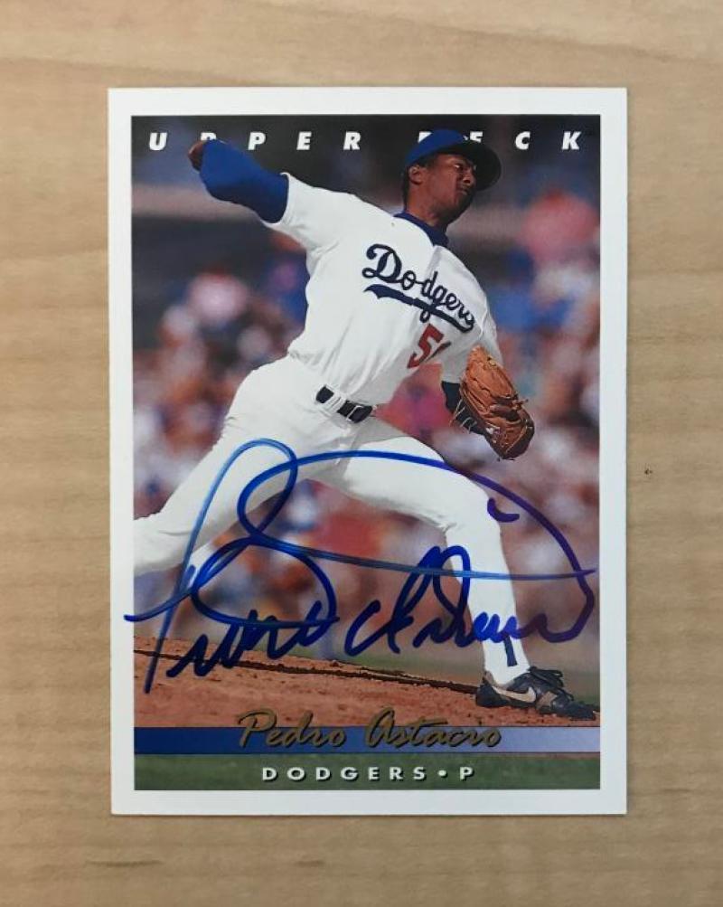 PEDRO ASTACIO LOS ANGELES DODGERS SIGNED 1993 UPPER DECK CARD #367 W/COA