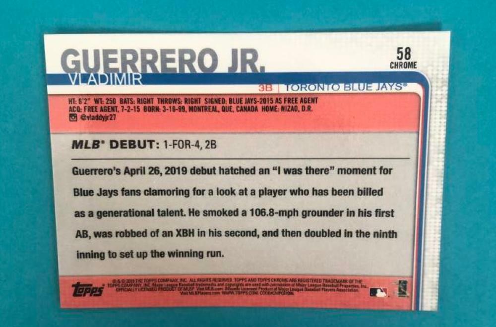2019 topps chrome update vladimir guerrero jr. ROOKIE DEBUT #58