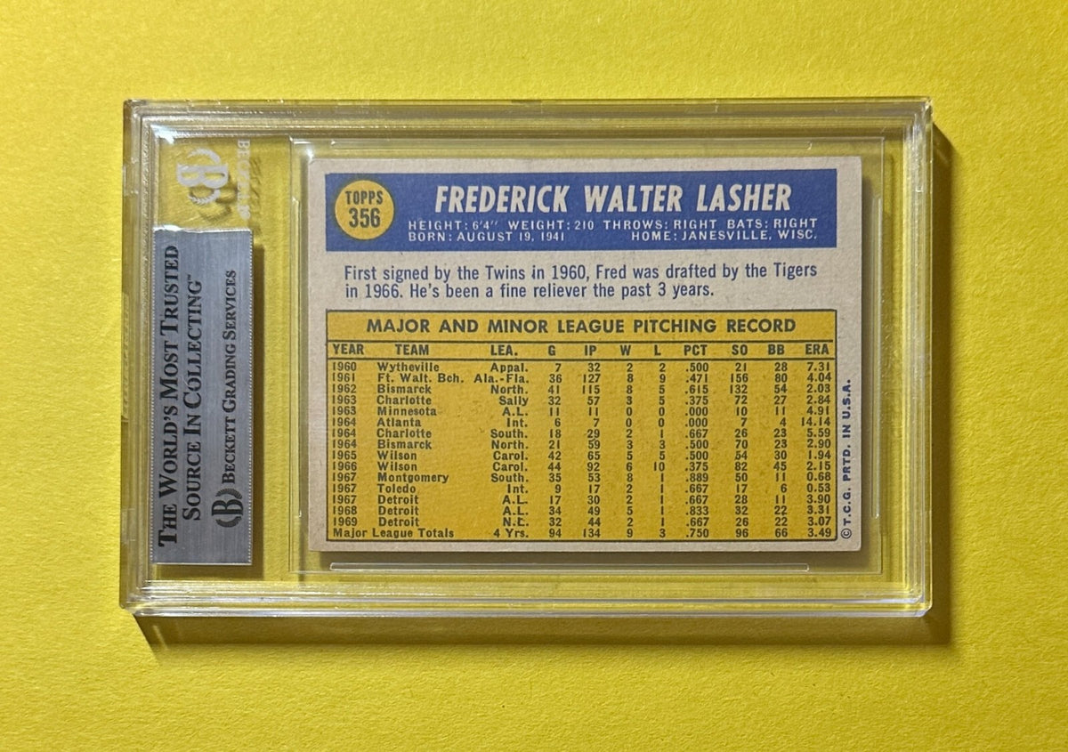 1970 TOPPS FRED LASHER #356 BECKETT AUTHENTIC SIGNED AUTOGRAPH CARD TIGERS