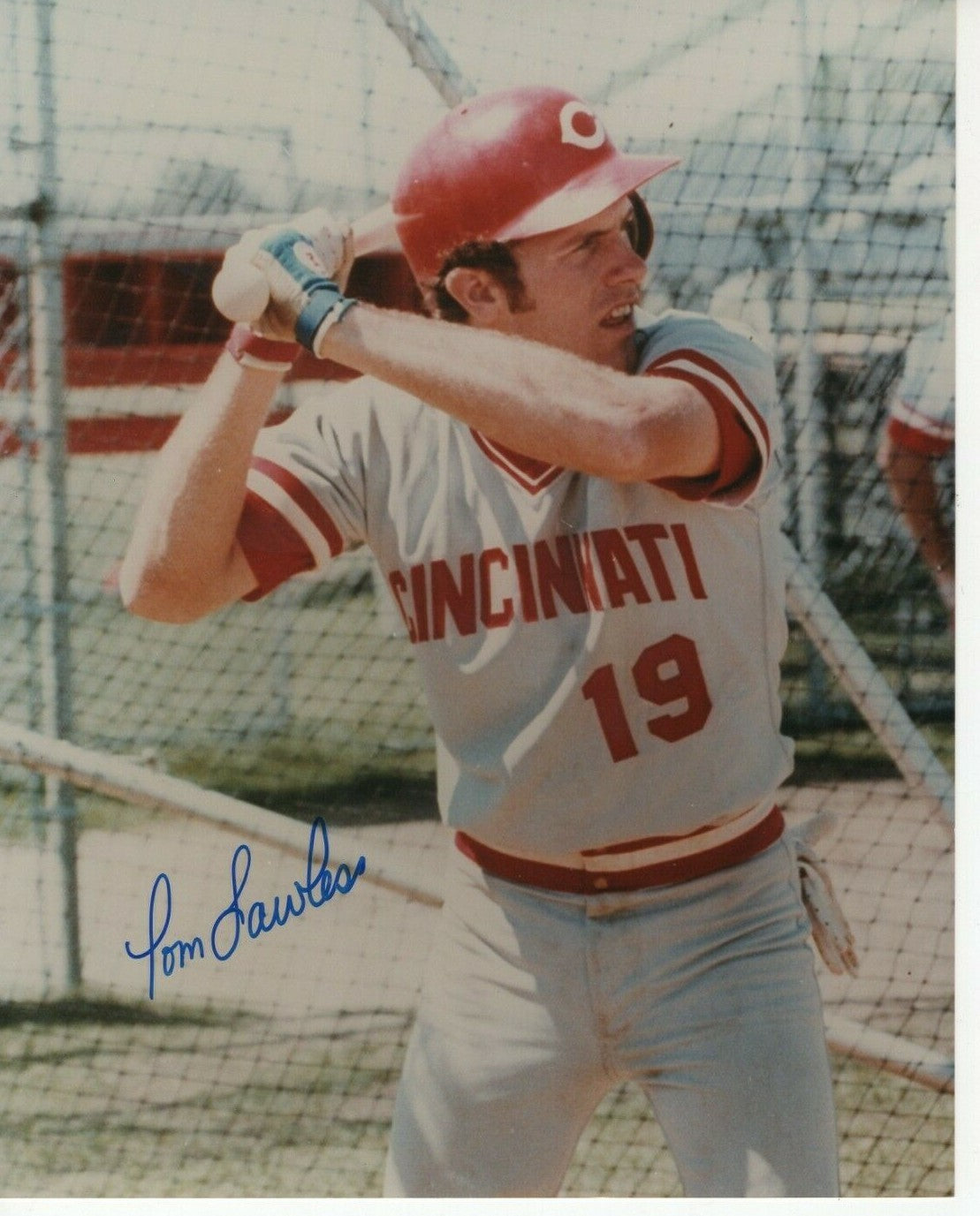 TOM LAWLESS CINCINNATI REDS SIGNED AUTOGRAPHED 8X10 W/ COA