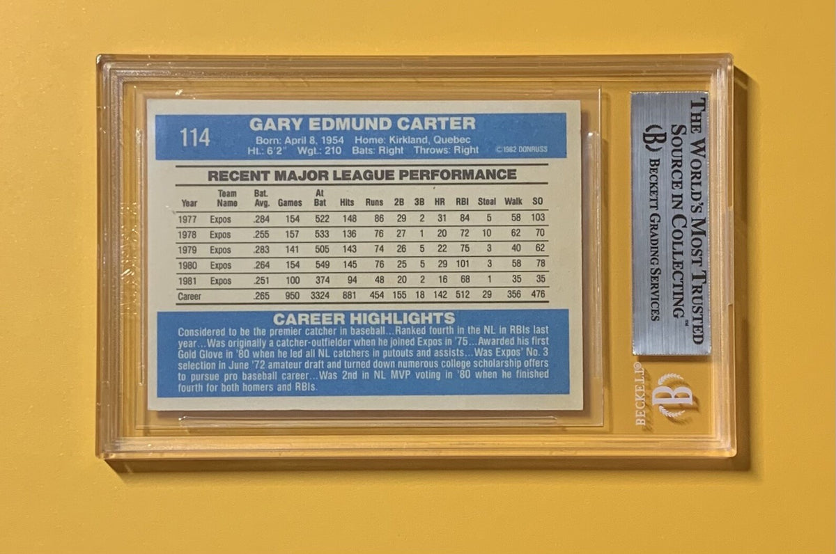 1982 DONRUSS GARY CARTER #114 AUTHENTIC AUTO BECKETT CERTIFIED EXPOS HOF 