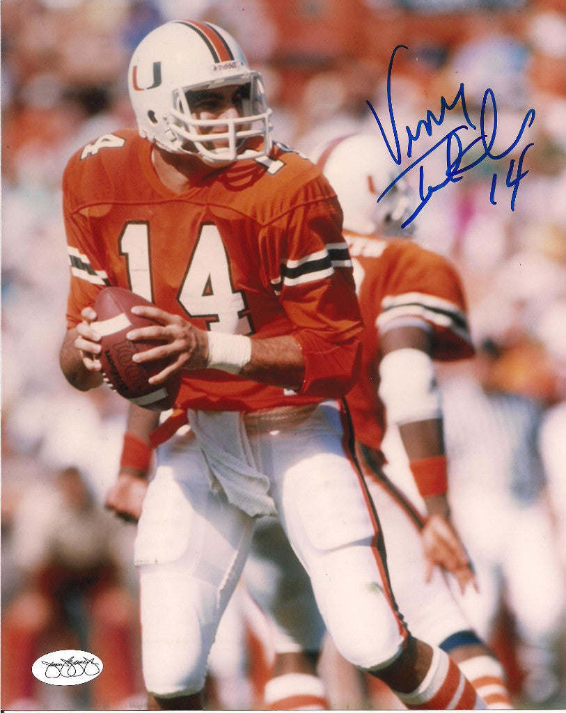VINNY TESTEVERDE MIAMI HURRICANES SIGNED 8X10 PHOTO W/JSA STICKER