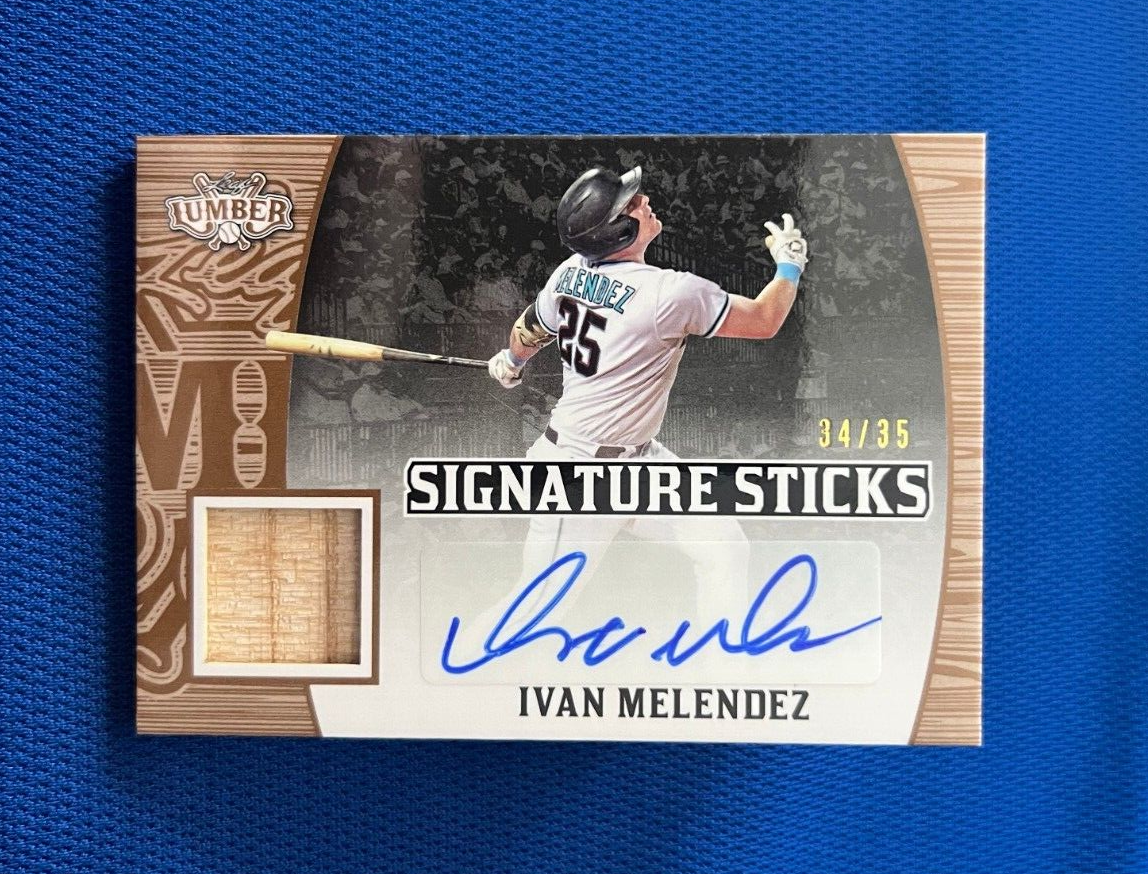 2024 LEAF LUMBER IVAN MELENDEZ SIGNATURES STICKS AUTO SIGNED BAT CARD /35