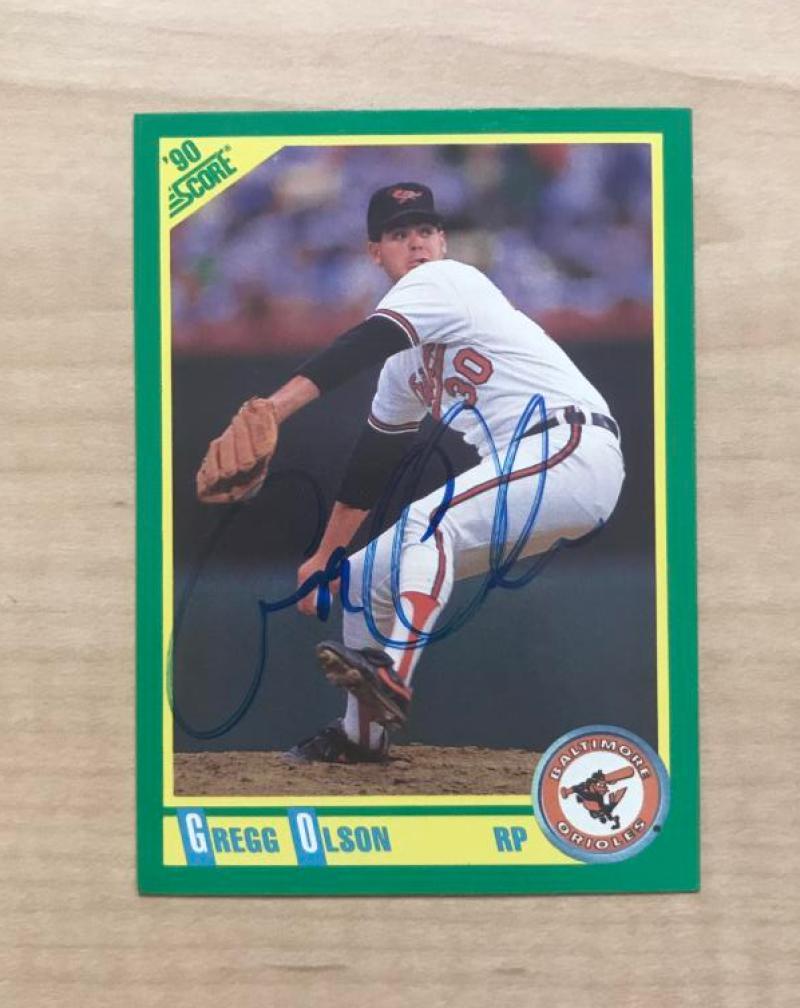 GREGG OLSON BALTIMORE ORIOLES SIGNED AUTOGRAPHED 1990 SCORE CARD #63 W/COA