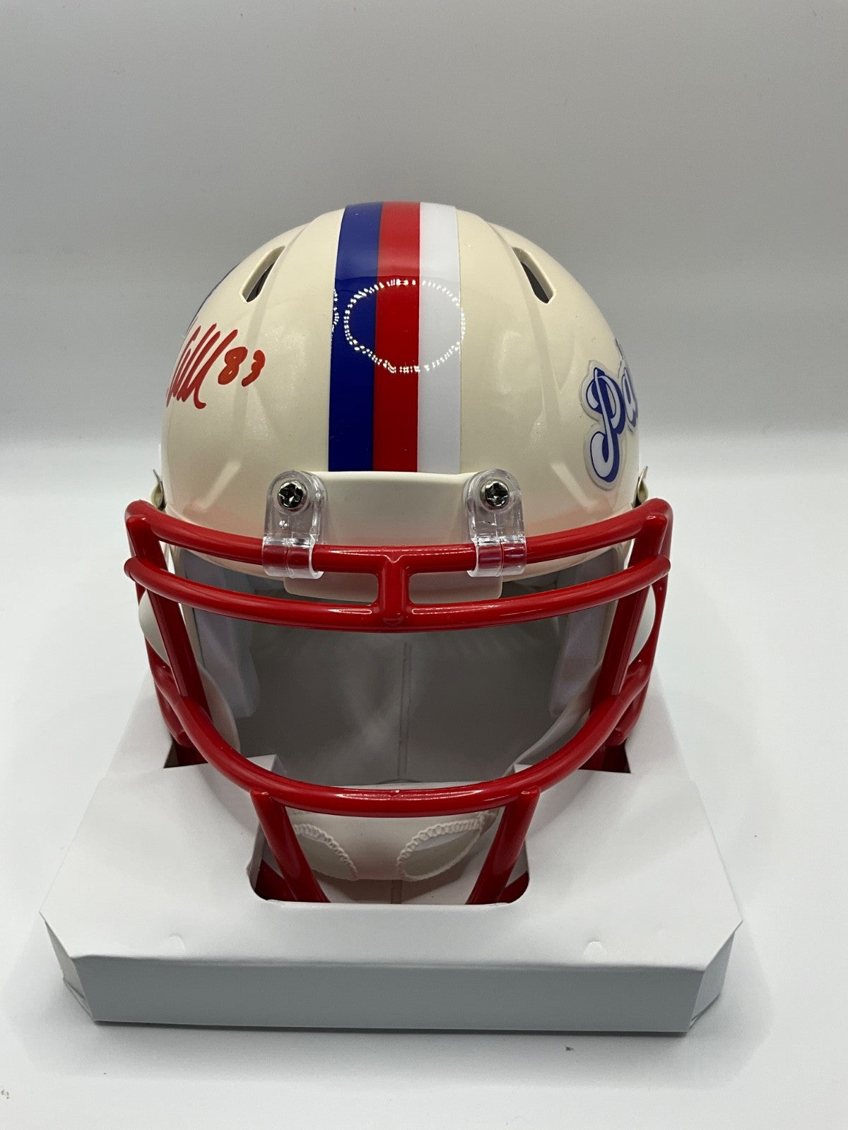 WES WELKER NEW ENGLAND PATRIOTS SIGNED RETRO SPEED MINI HELMET JSA