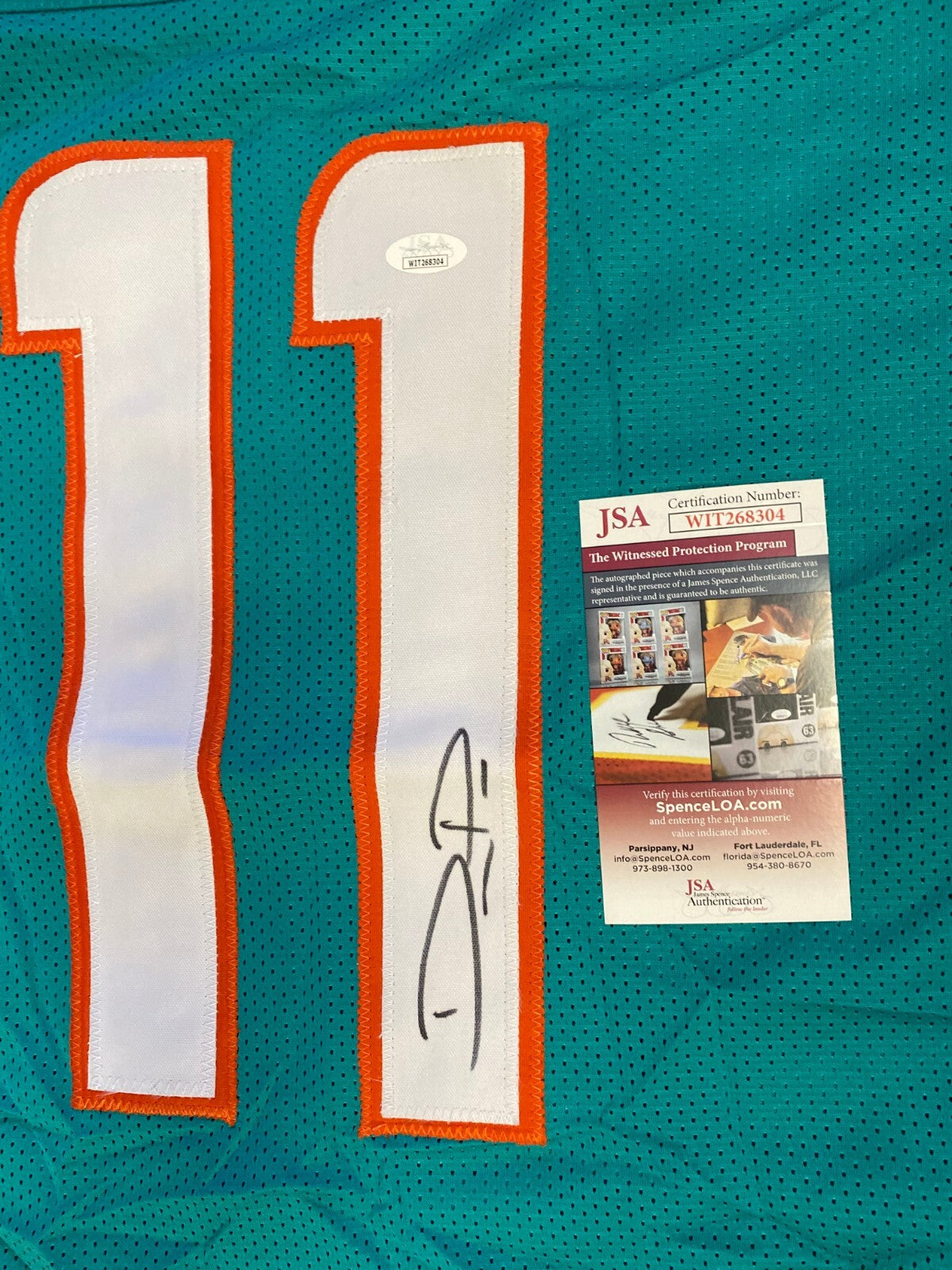DEVANTE PARKER MIAMI DOLPHINS SIGNED AUTOGRAPH CUSTOM TEAL JERSEY SZ XL JSA !