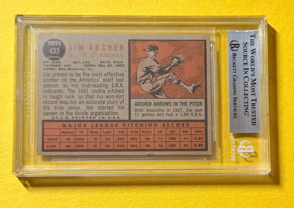 1962 TOPPS JIM ARCHER #433 SIGNED AUTO CARD BECKETT AUTHENTIC ATHLETICS