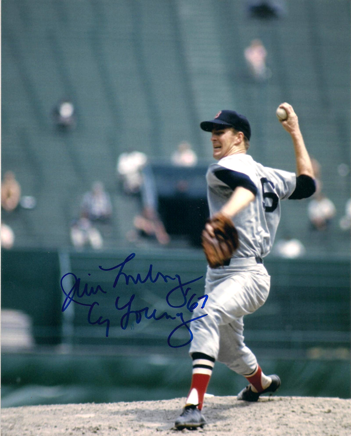 JIM LONBORG BOSTON RED SOX SIGNED AUTOGRAPHED CY YOUNG 67 8X10 PHOTO W/COA