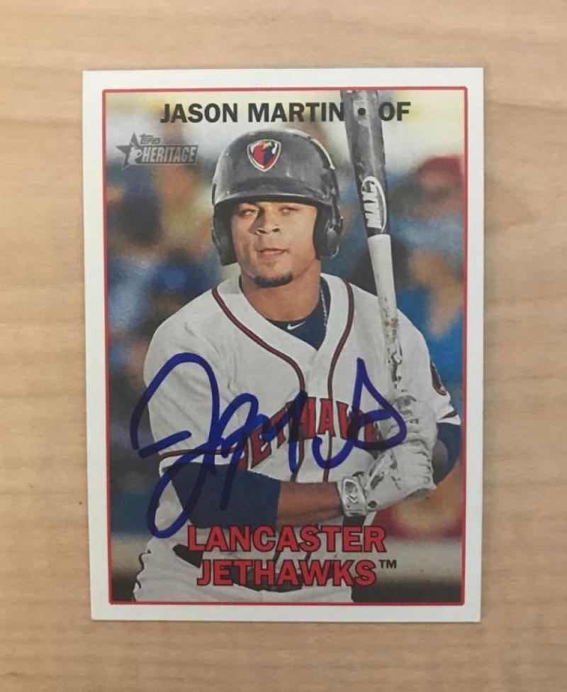 JASON MARTIN LANCASTER JETHAWKS SIGNED 2016 TOPPS HERITAGE CARD #98 W/COA