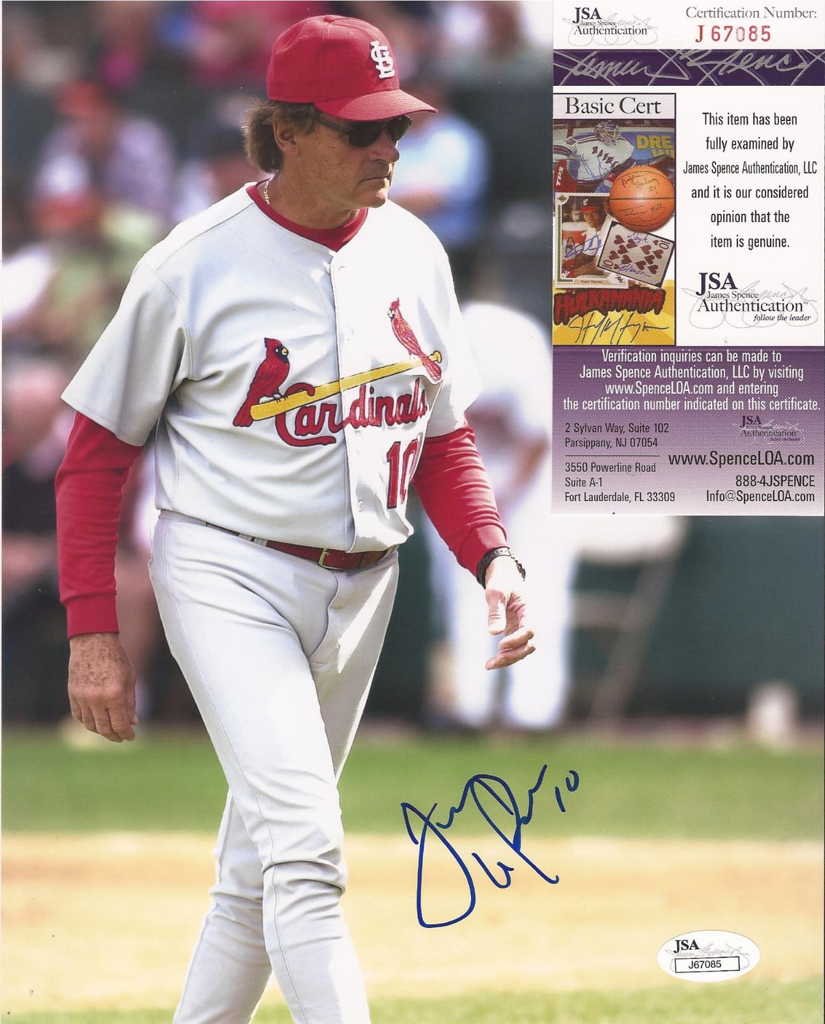 TONY LARUSSA ST.LOUIS CARDINALS SIGNED AUTOGRAPHED 8X10 PHOTO JSA COA #J67085