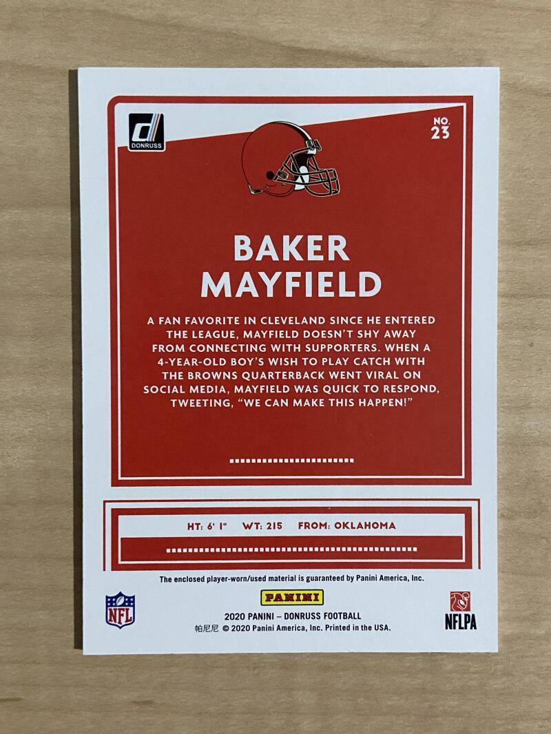 2020 DONRUSS BAKER MAYFIELD BROWNS JERSEY PATCH