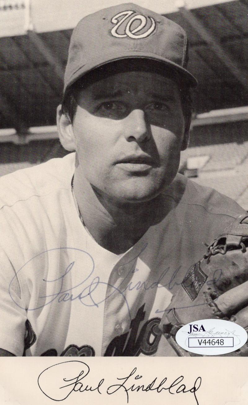 PAUL LINDBLAD SENATORS RARE DECEASED SIGNED 3 1/2 X 5  ORIGINAL PHOTO JSA V44648