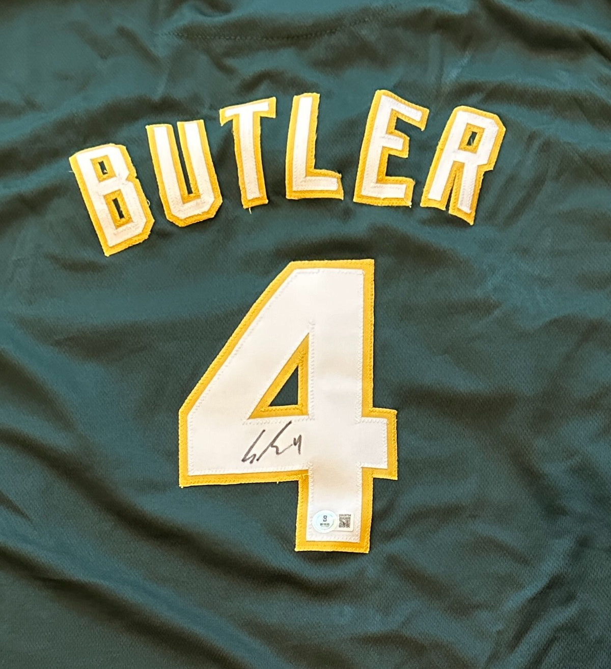 LAWRENCE BUTLER ATHLETICS SIGNED AUTOGRAPHED GREEN CUSTOM JERSEY SZ XL BECKETT
