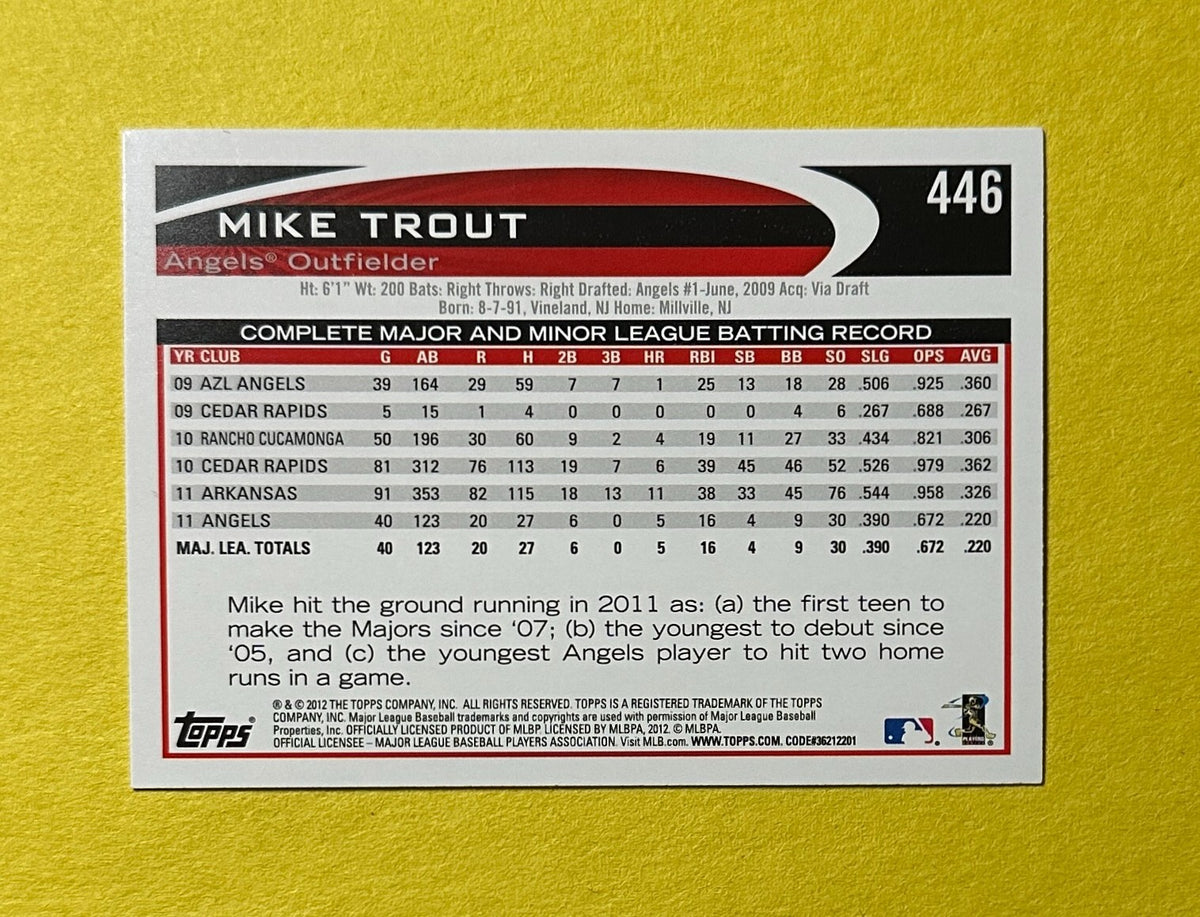 2012 TOPPS MIKE TROUT #446 ANGELS