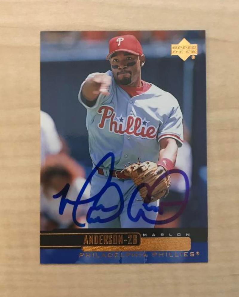 MARLON ANDERSON PHILADELPHIA PHILLIES SIGNED 2000 UPPER DECK CARD #195 W/COA