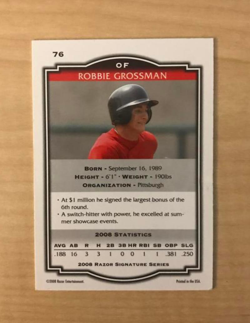 ROBBIE GROSSMAN PITTSBURGH PIRATES SIGNED AUTOGRAPHED 2008 RAZOR CARD #76 W/COA