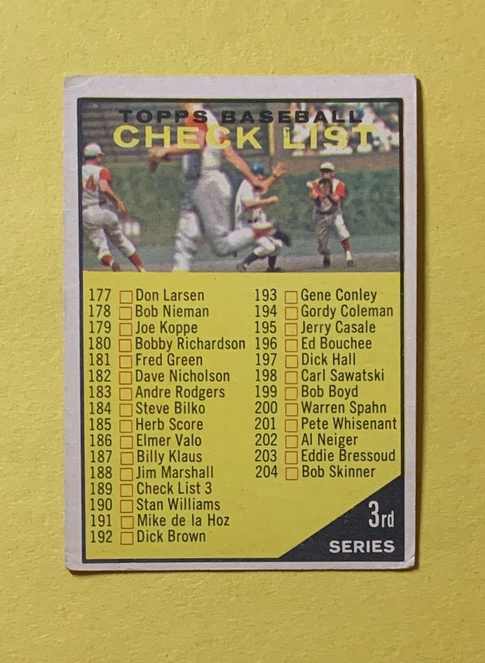 1961 TOPPS CHECKLIST 3RD SERIES #189