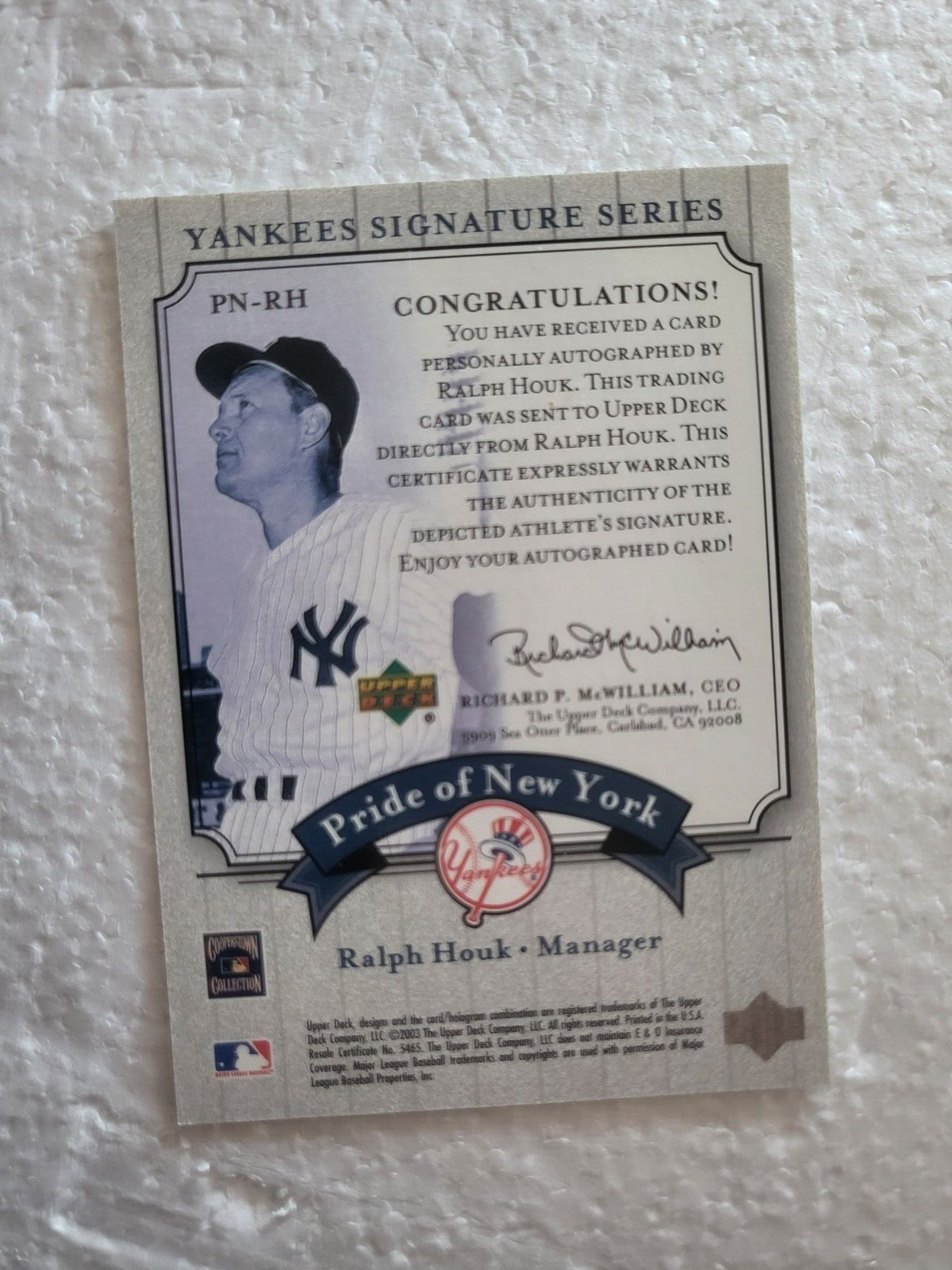 2003 UPPER DECK YANKEES SIGNATURE SERIES PRIDE OF NEW YORK RALPH HOUK CARD