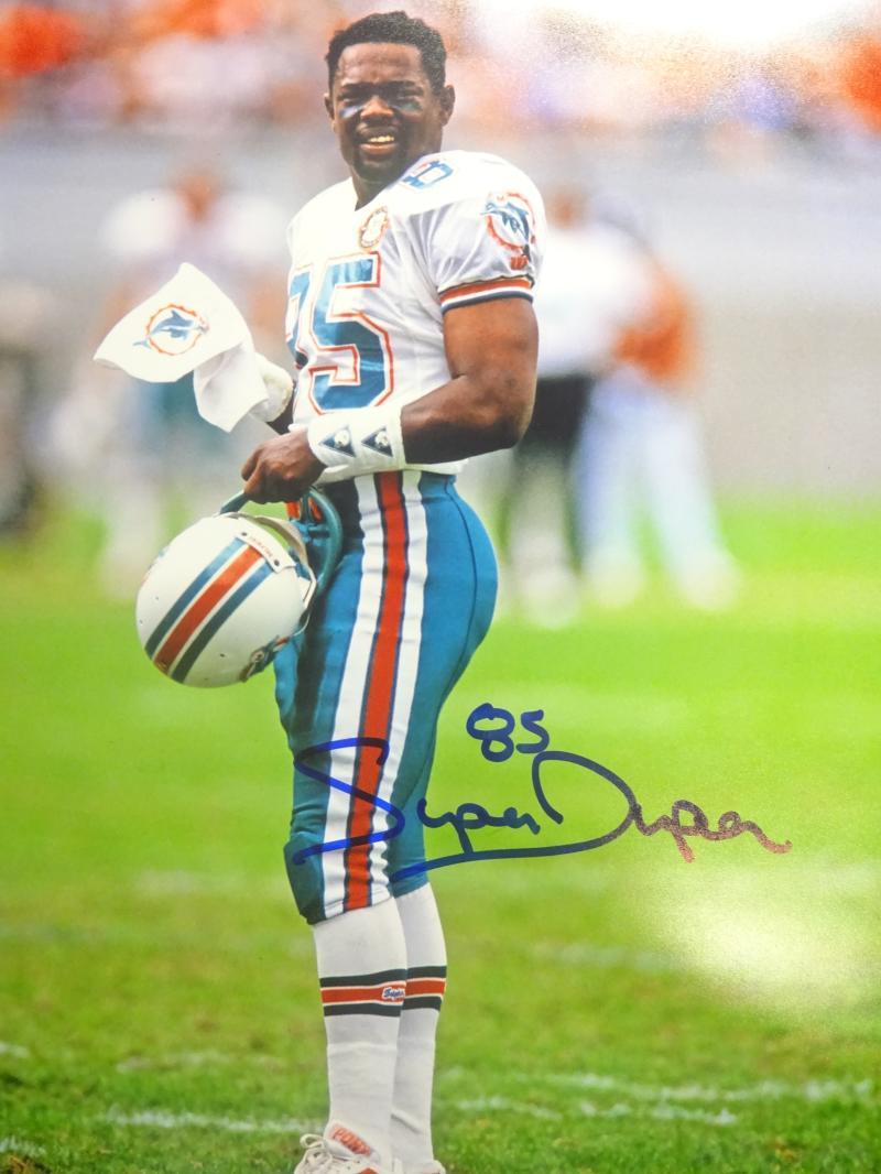 MARK SUPER DUPER MIAMI DOPHINS W/OUT HELMET SIGNED AUTOGRAPHED 11x14  PHOTO W/CO