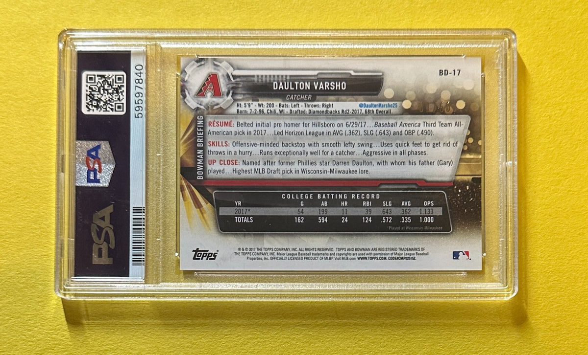 2017 BOWMAN DRAFT DAULTON VARSHO GOLD PAPER /50 #BD-17 PSA MINT 9