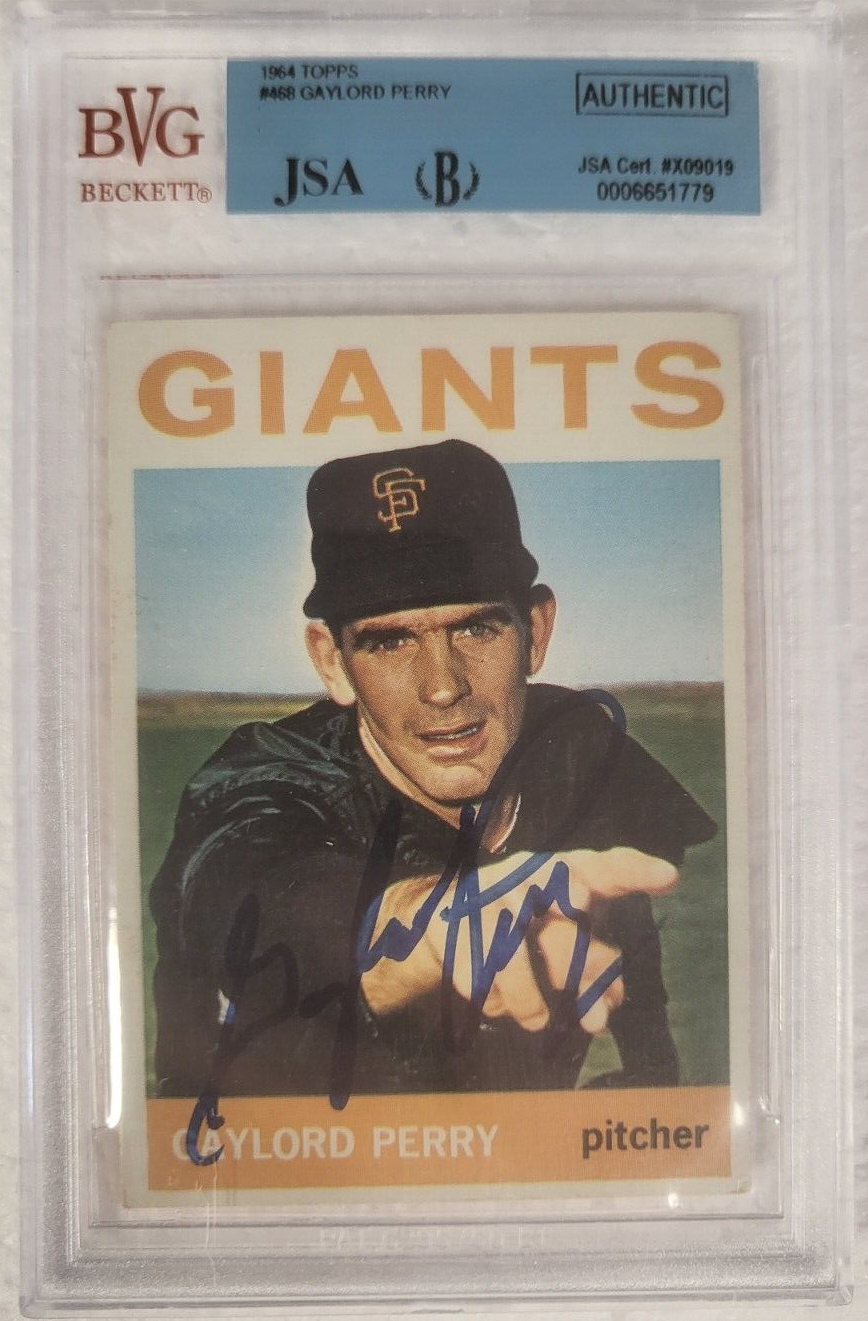 1964 TOPPS GAYLORD PERRY SF GIANTS SIGNED AUTOGRAPHED #468 CARD BECKETT JSA