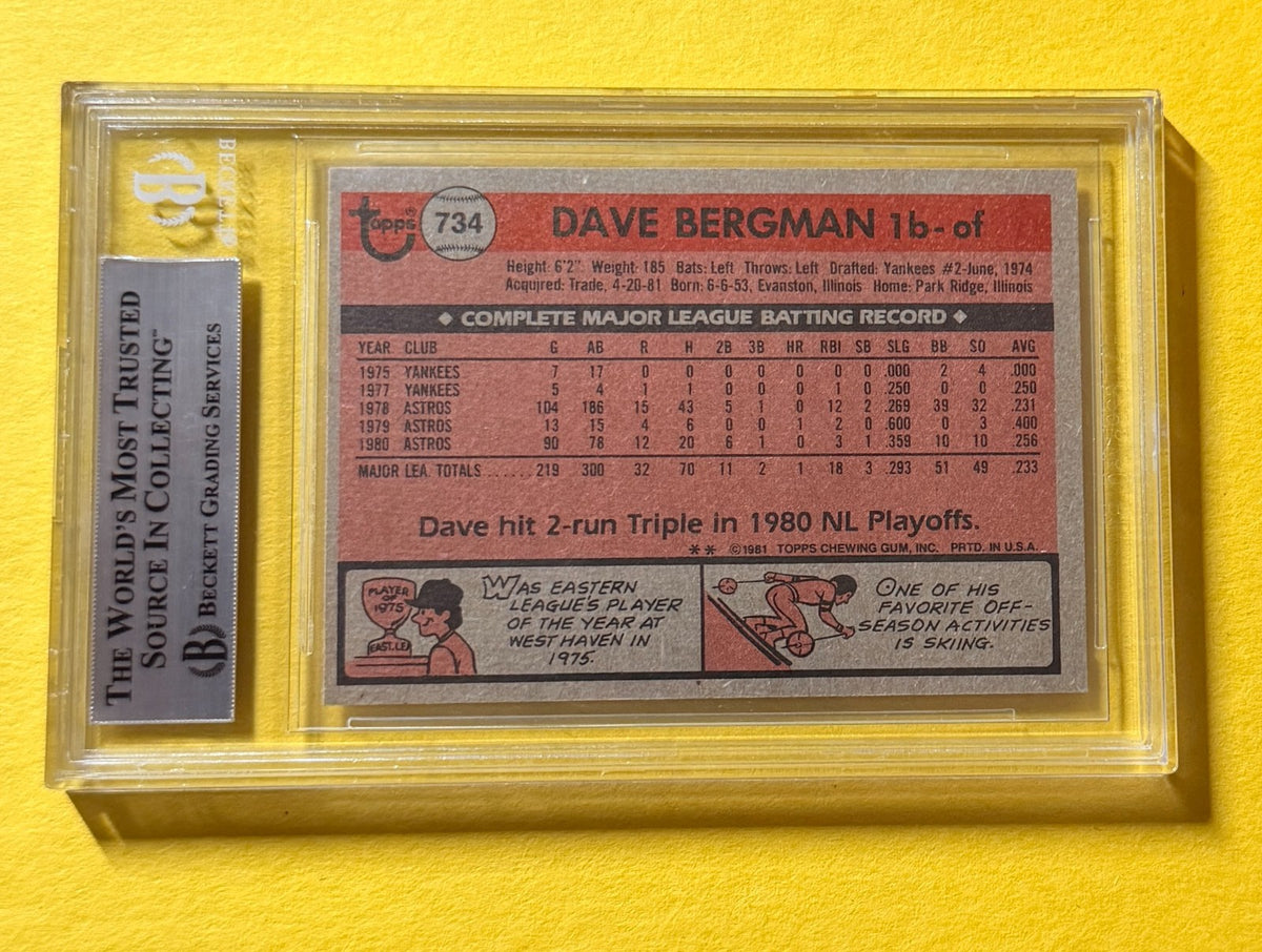 1981 TOPPS TRADED DAVE BERGMAN #734 SIGNED AUTO CARD BECKETT AUTHENTIC GIANTS
