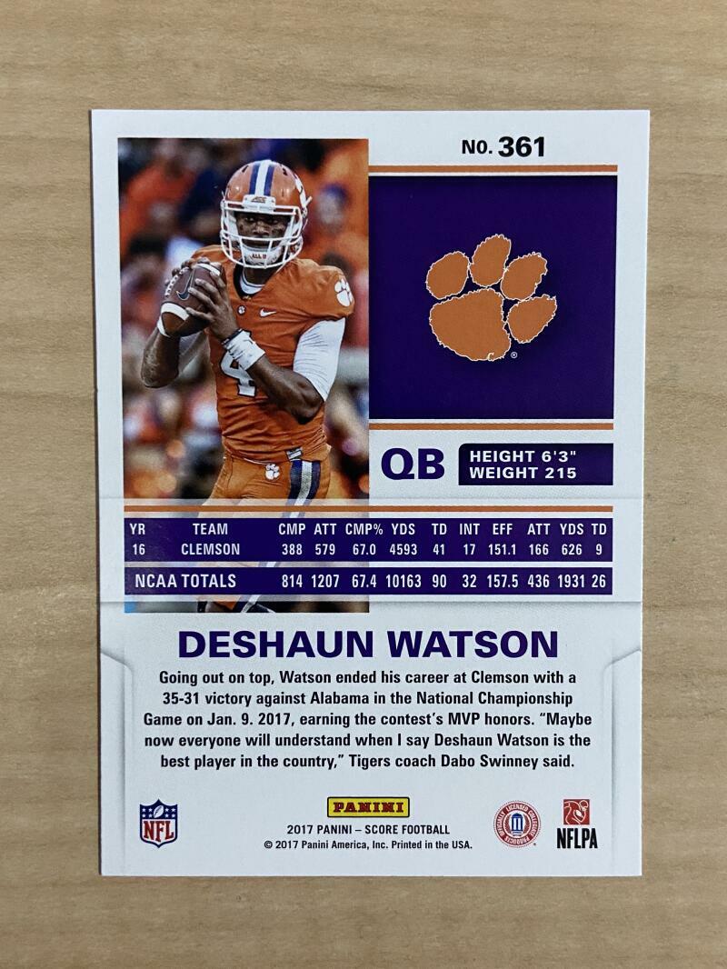 DESHAUN WATSON CLEMSON 2017 SCORE RC CARD #361