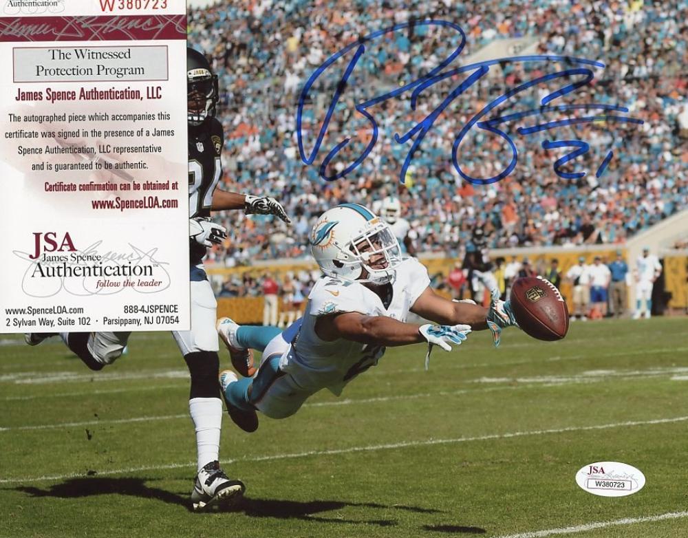 BRENT GRIMES  MIAMI DOLPHINS VS JAGUARS SIGNED AUTOGRAPHED 8X10 PHOTO JSA W38072