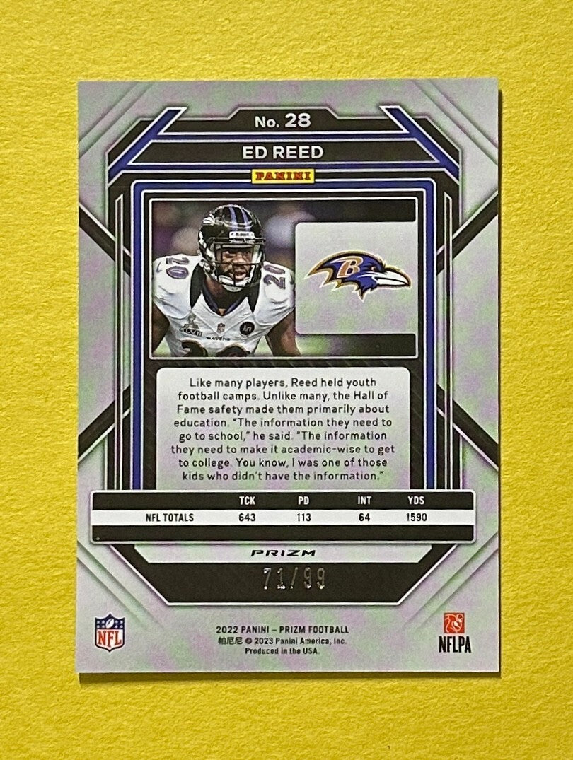 2022 PANINI PRIZM ED REED BLUE ICE /99 #28 RAVENS