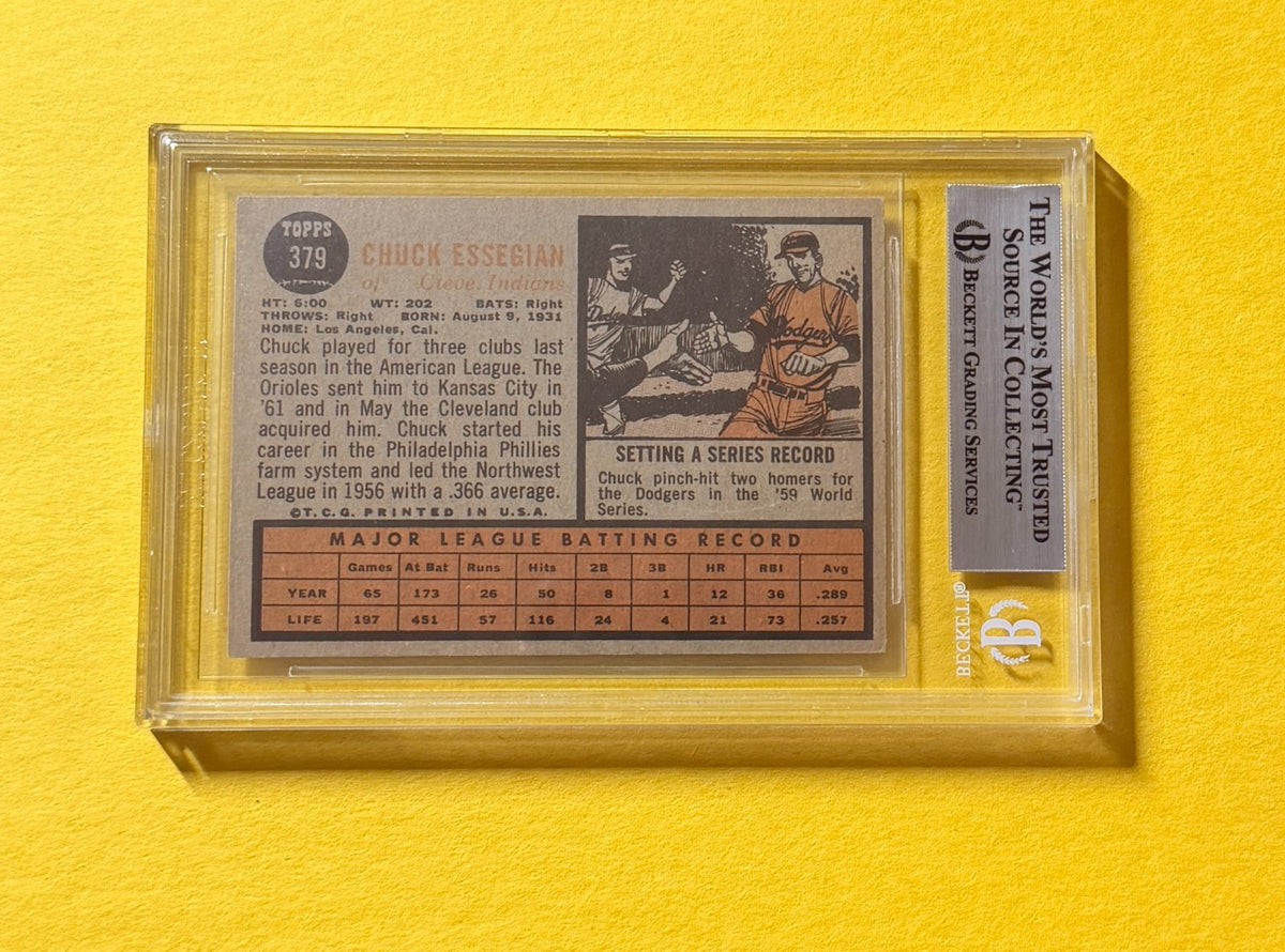 1962 TOPPS CHUCK ESSEGIAN #379 SIGNED AUTO CARD BECKETT AUTHENTIC CLEVELAND
