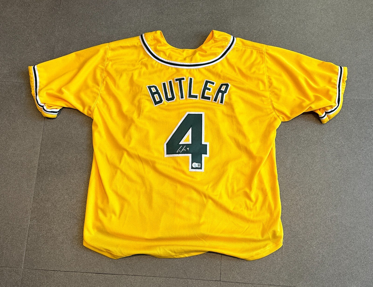 LAWRENCE BUTLER ATHLETICS SIGNED AUTOGRAPHED GOLD CUSTOM JERSEY SZ XL BECKETT