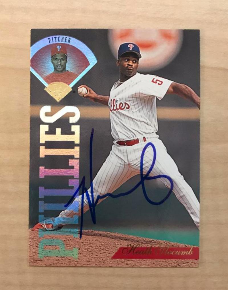 HEATHCLIFF SLOCUMB PHILADELPHIA PHILLIES SIGNED 1995 LEAF CARD #132 W/COA
