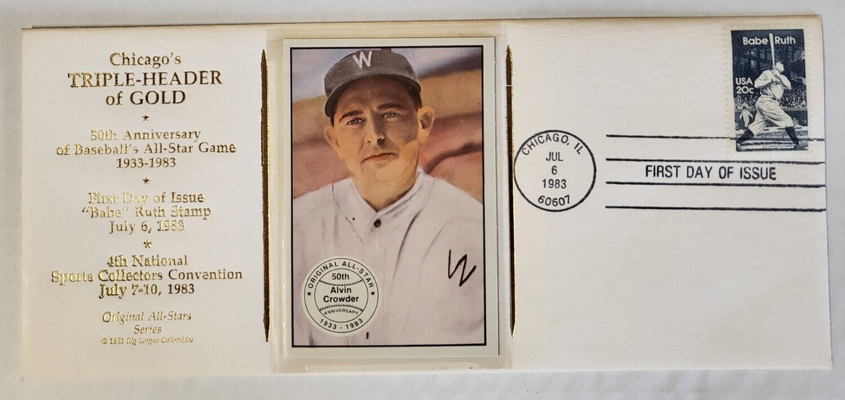 CHICAGO'S TRIPLE-HEADER OF GOLD CACHET FIRST DAY ISSUE BABE RUTH ALVIN CROWDER