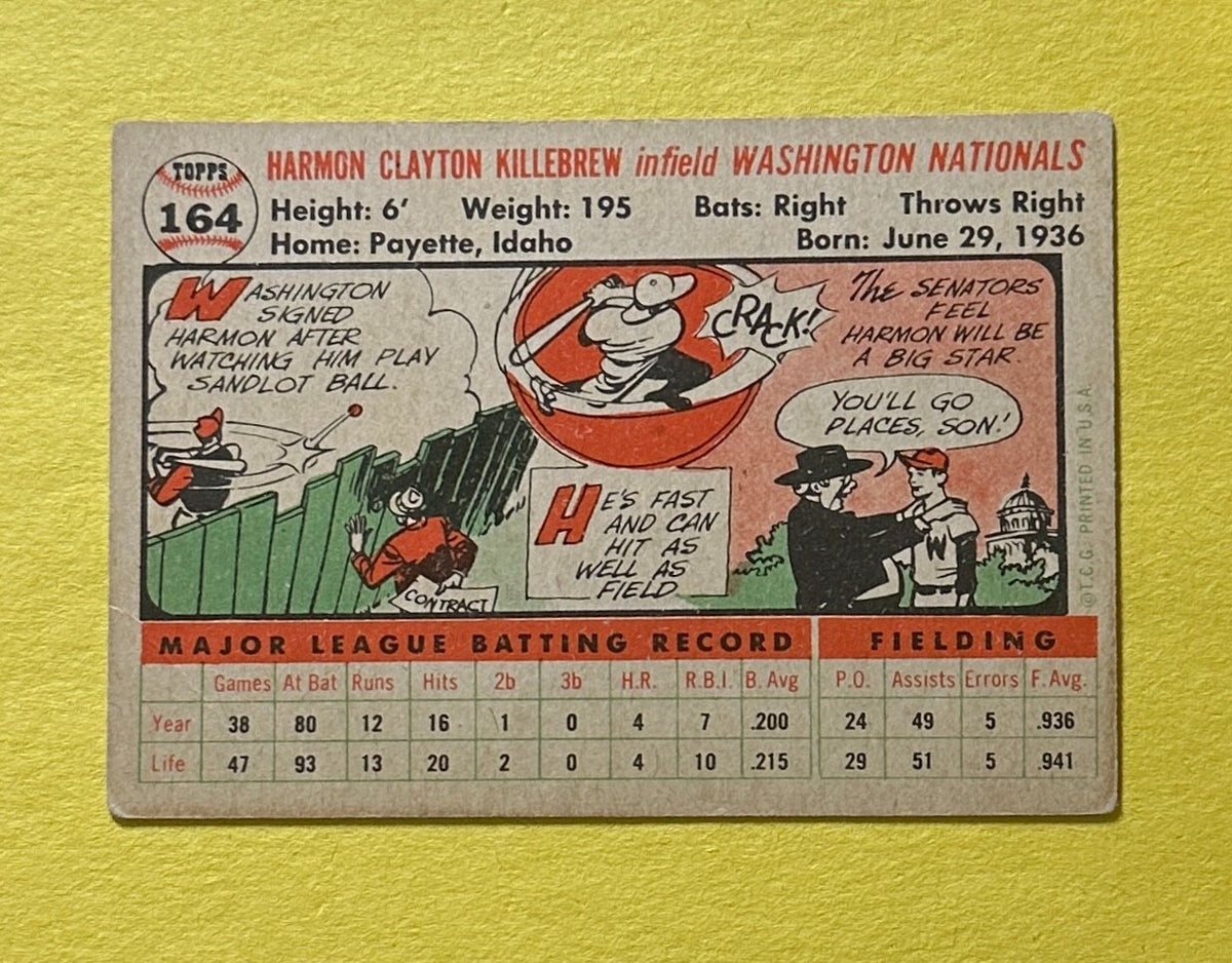 1956 TOPPS HARMON KILLEBREW #164 NATIONALS HOF