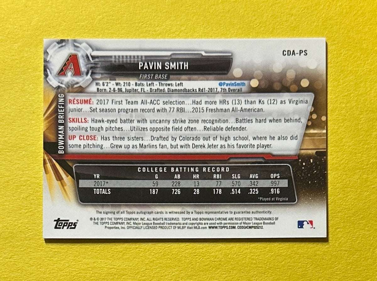 2017 BOWMAN CHROME PAVIN SMITH 1ST BOWMAN BASE AUTO #CDA-PS DIAMONDBACKS