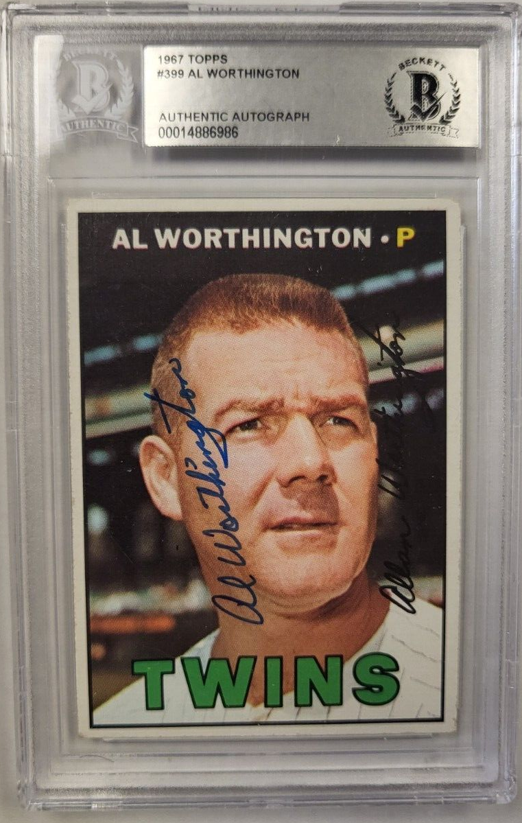 1967 TOPPS AL WORTHINGTON #399 TWINS AUTHENTIC AUTO CERTIFIED BECKETT CARD