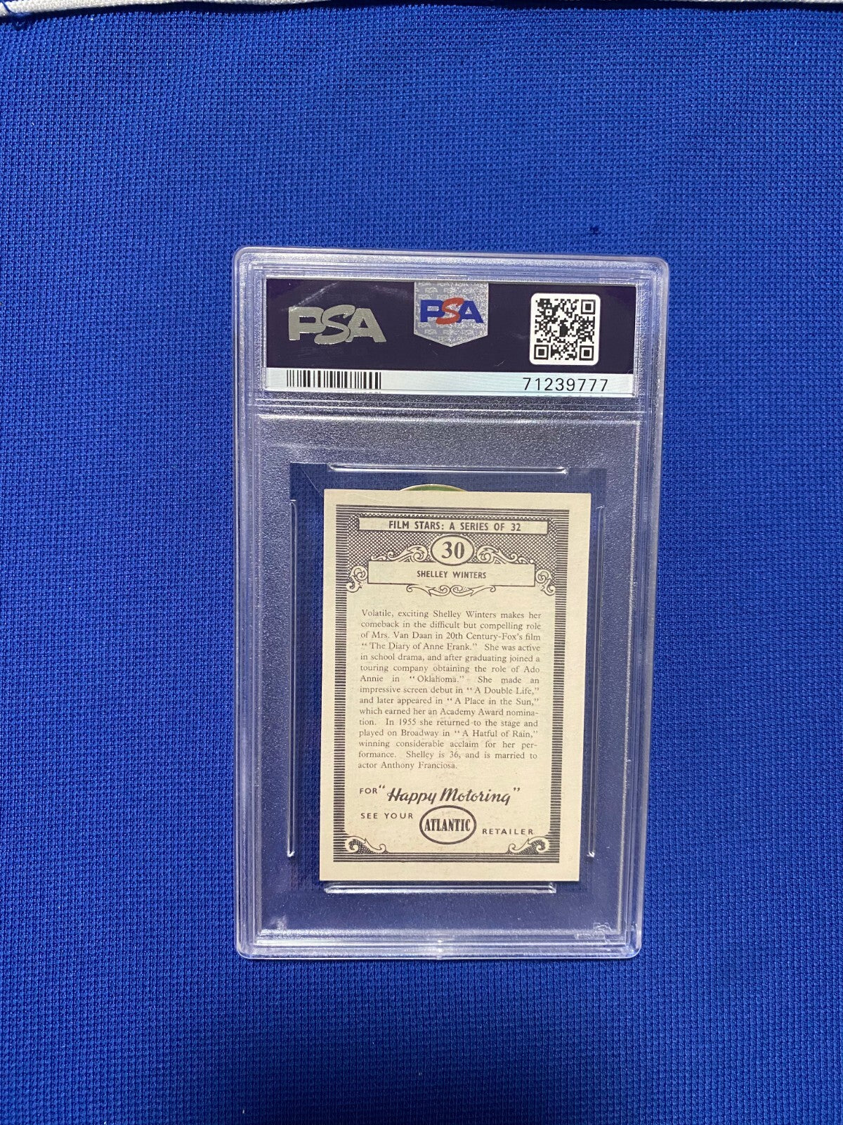 1958 ATLANTIC SHELLEY WINTERS PICTURE PAGEANT #30 CARD PSA 8 NM-MT VINTAGE