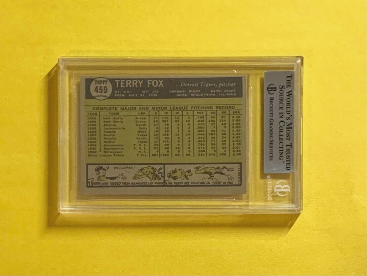 1961 TOPPS TERRY FOX #459 AUTHENTIC AUTO BECKETT CERTIFIED TIGERS