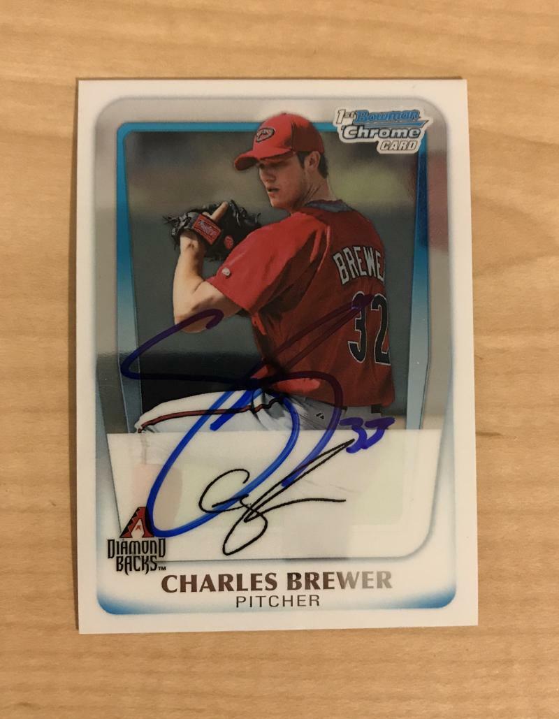 CHARLES BREWER ARIZONA DIAMONDBACKS SIGNED 2011 BOWMAN CHROME CARD #BCP12 W/COA