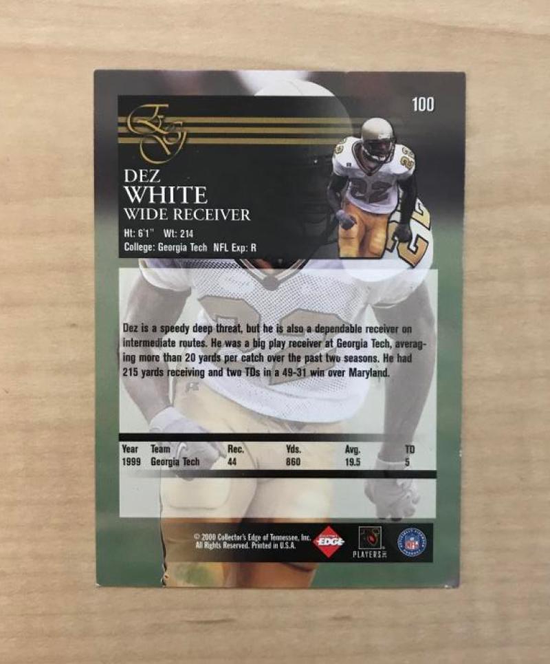 DEZ WHITE GEORGIA TECH SIGNED AUTOGRAPHED 2000 COLLECTORS EDGE CARD #100 W/COA 