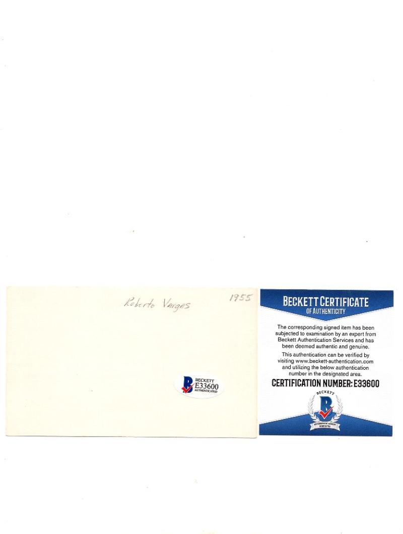 ROBERTO VARGAS PUERTO RICO MILW. BRAVES SIGNED 3X5 INDEX CARD BECKETT #E336