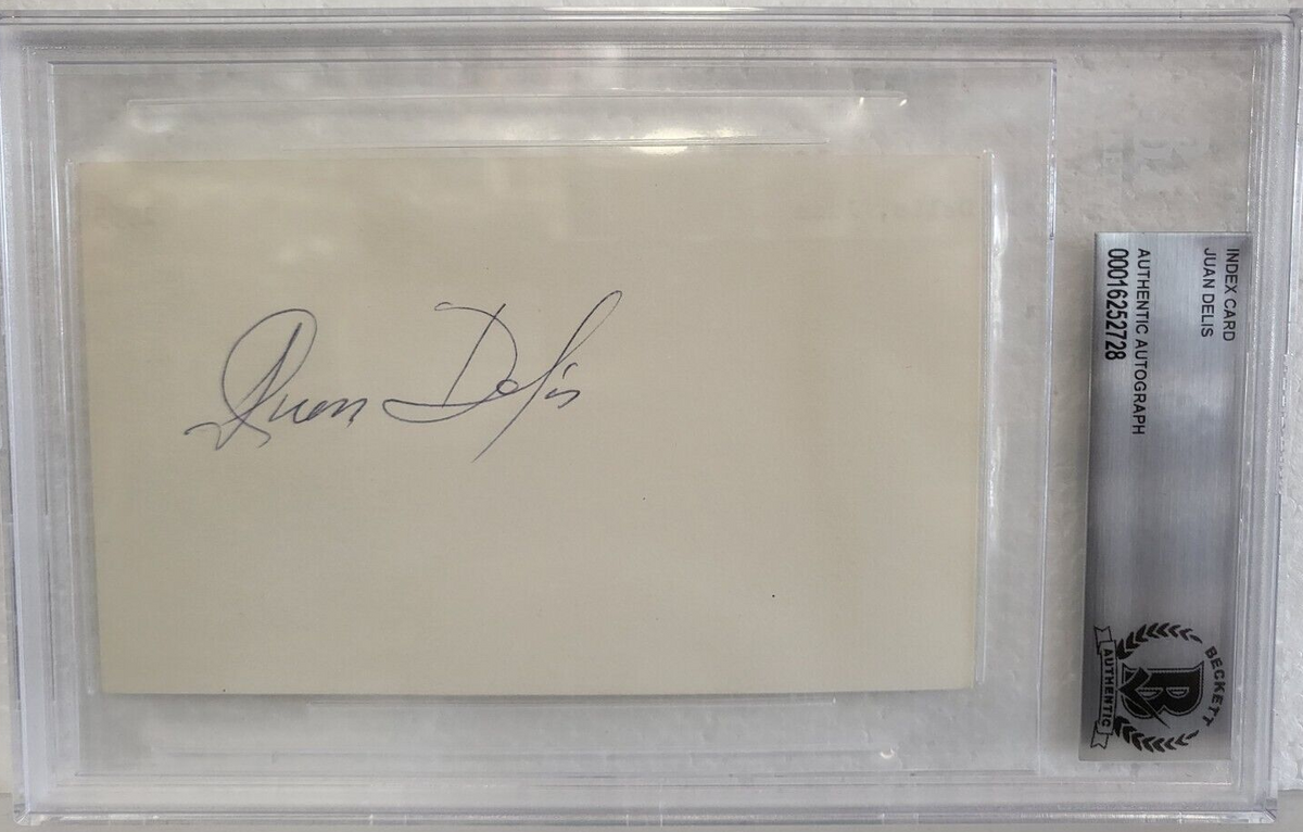 JUAN DELIS CUBA WASHINGTON SENATORS SIGNED AUTO INDEX CARD BECKETT AUTHENTIC
