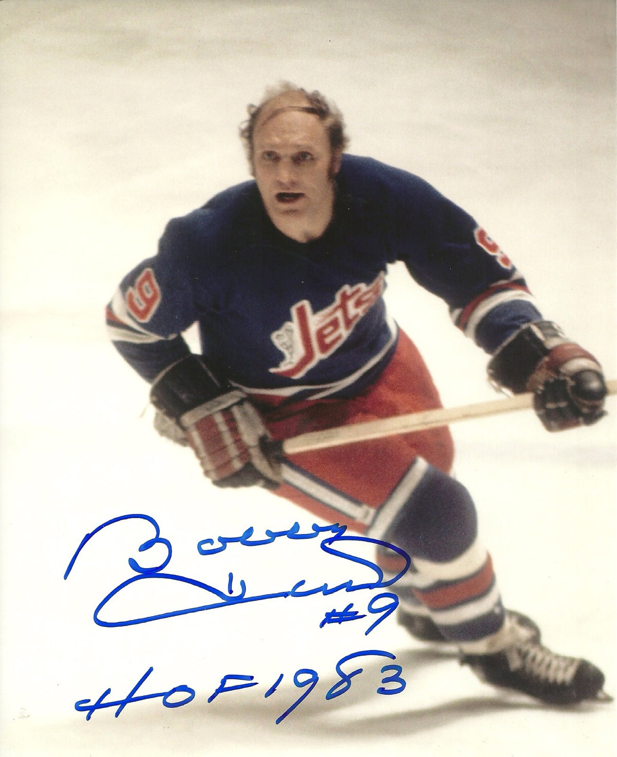 BOBBY HULL WINNIPEG JETS SIGNED AUTOGRAPHED 8x10 PHOTO W/COA HOF 1983