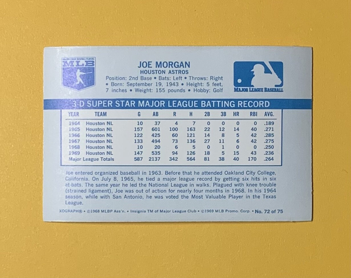 1970 KELLOGGS 3-D SUPERSTARS JOE MORGAN #72 NO CRACKS MINT ASTROS HOF