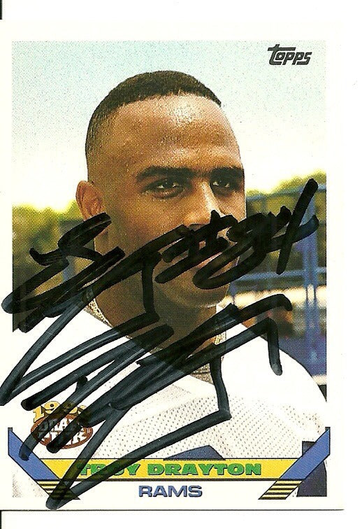 TROY DRAYTON ST. LOUIS RAMS SIGNED AUTOGRAPHED 1993 TOPPS CARD #22 W/COA
