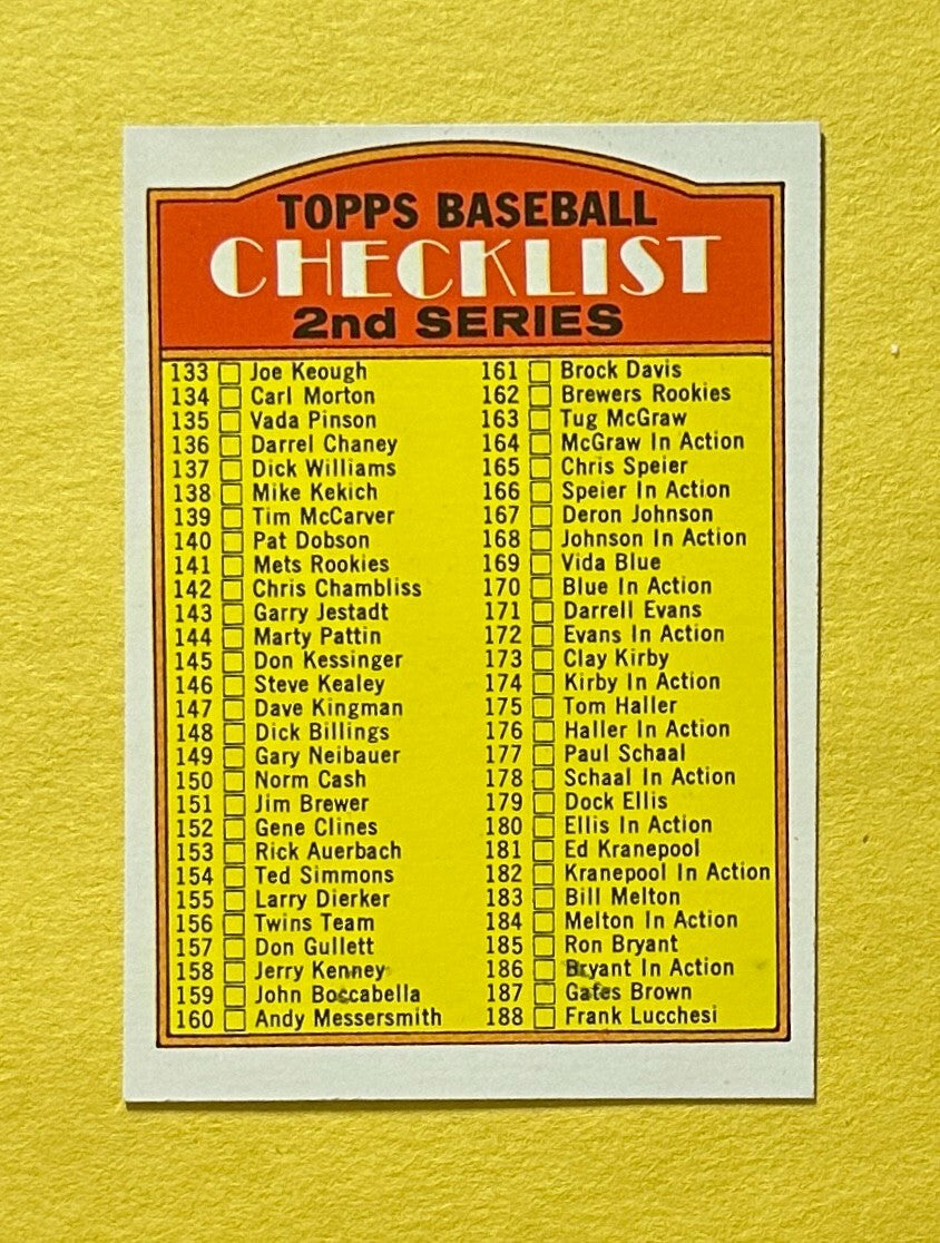 1972 TOPPS CHECKLIST 2ND SERIES #103