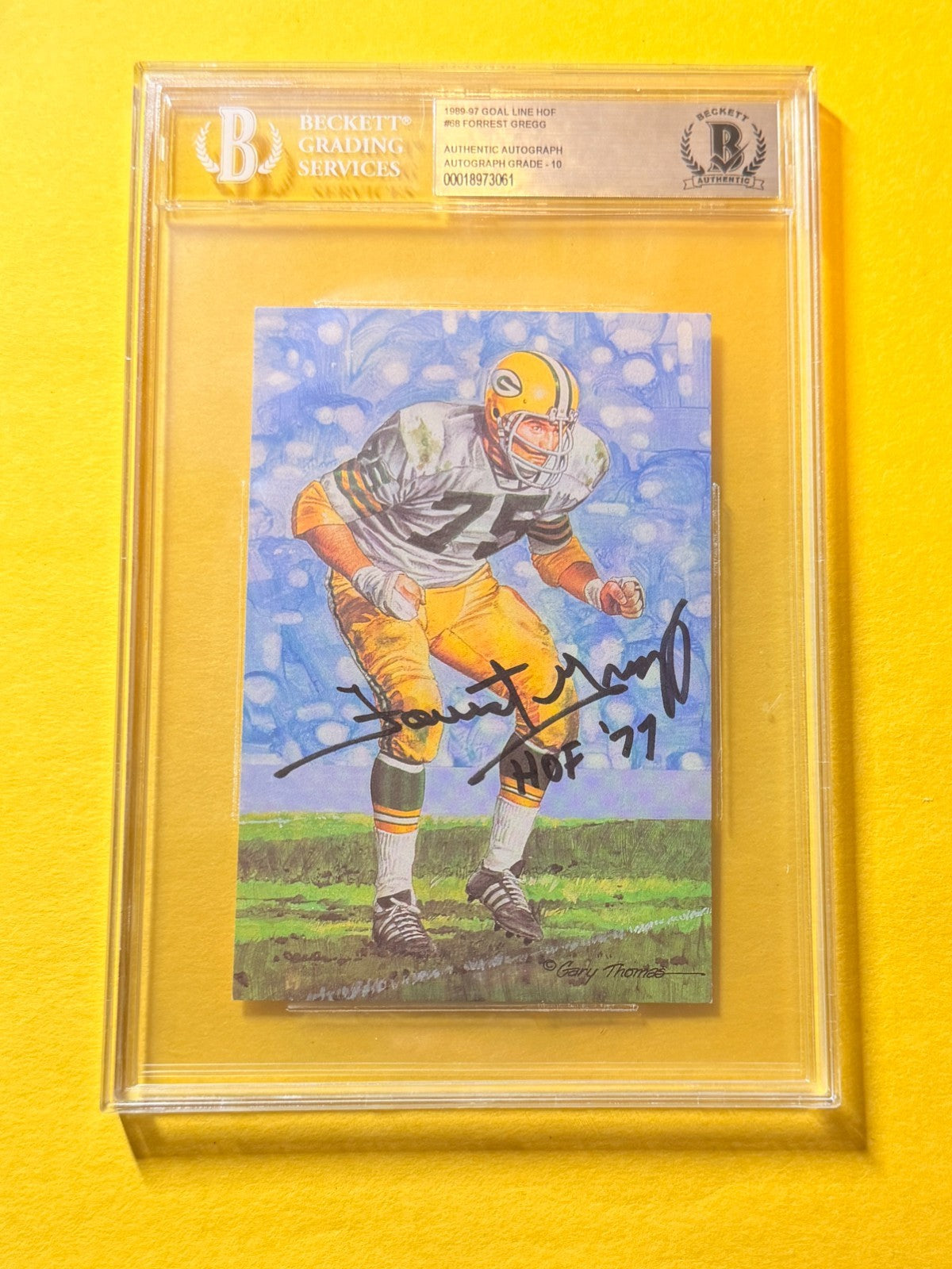 1989 GOAL LINE HOF FORREST GREGG #68 SIGNED ART BECKETT AUTHENTIC 10 "HOF 77"