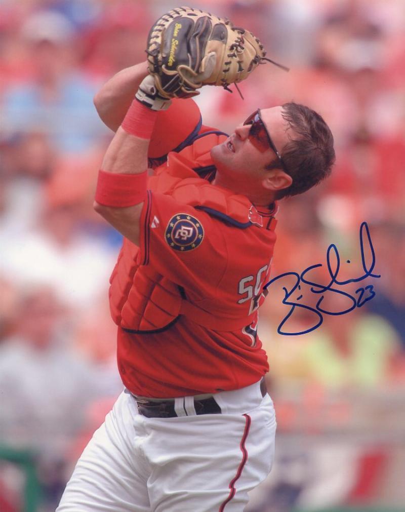 BRIAN SCHNEIDER WASHINGTON NATIONALS CATCHING SIGNED AUTOGRAPHED 8X10 PHOTO W/CO